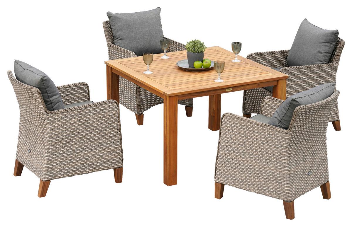 Gartengarnitur Avellino Set 5tlg. - Naturfarben, MODERN, Holz/Kunststoff - Gardenson