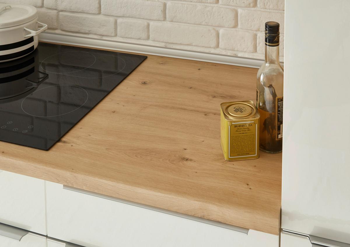 Eckküche mit Geräten 370x170 cm Weiß/Eiche Dekor, Modern - Weiß Hochglanz/Eiche Artisan, LIFESTYLE, Holzwerkstoff (170/370cm) - Respekta