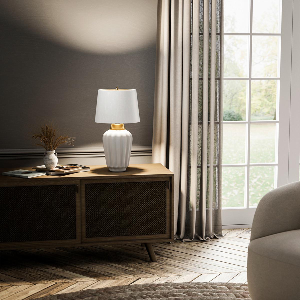 Tischleuchte Qn-Bexley-Tl-Wbb - Messingfarben/Weiß, Design, Keramik/Textil (30/56.2cm) - Elstead Lighting
