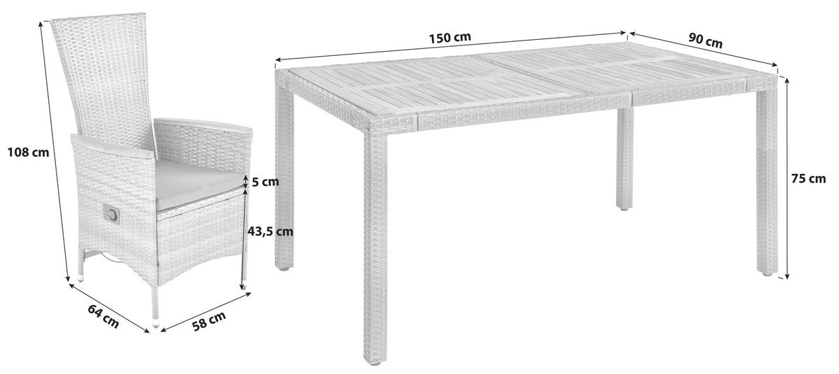 Gartengarnitur Korfu 7-teilig Aus Poly-Rattan Mit Kissen - Grau, MODERN, Holz/Kunststoff (150/90/75cm) - Luca Bessoni
