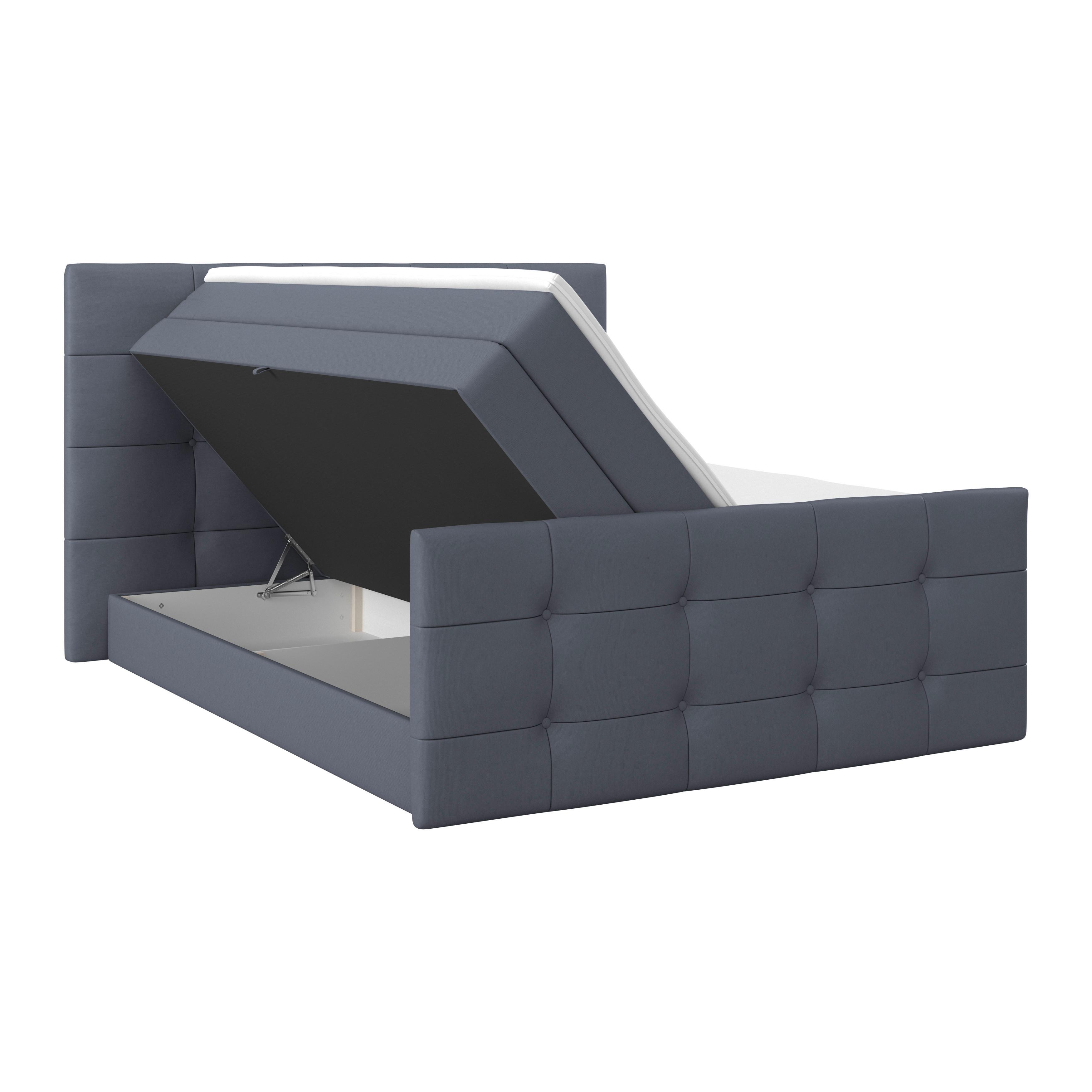 Boxspringbett Josie 180 - Blaugrau/Schwarz, MODERN, Holz/Holzwerkstoff (180/200cm)