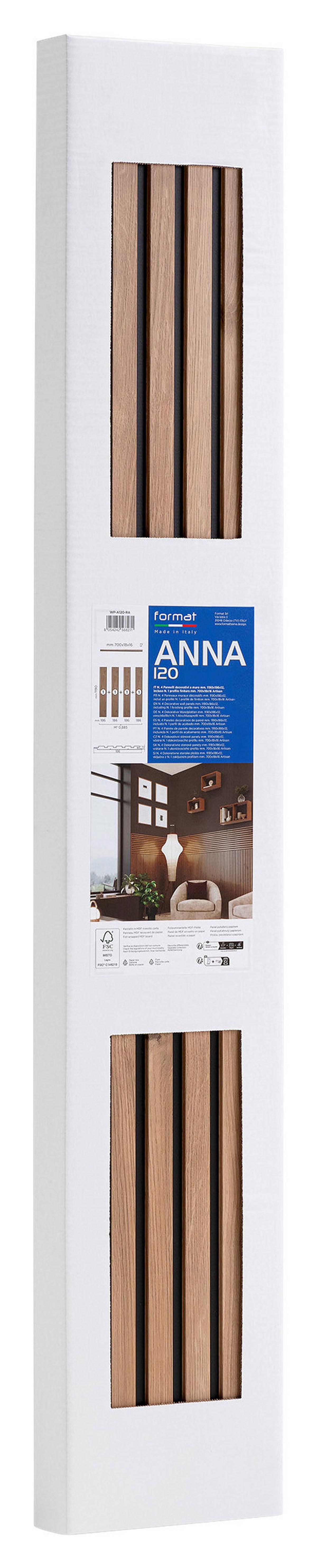 Nástěnný panel Anna vr.ukončovacej lišty, 4ks/sada - dub artisan, Moderní, kompozitní dřevo (74,4/119/1,2cm) - Based