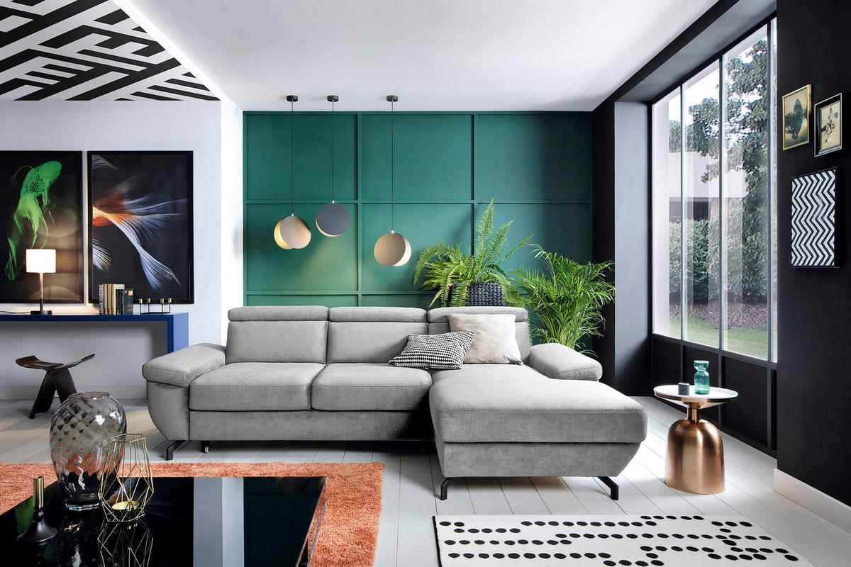 Ecksofa Rima - Silberfarben, MODERN, Textil (262/182cm) - Trendmanufaktur