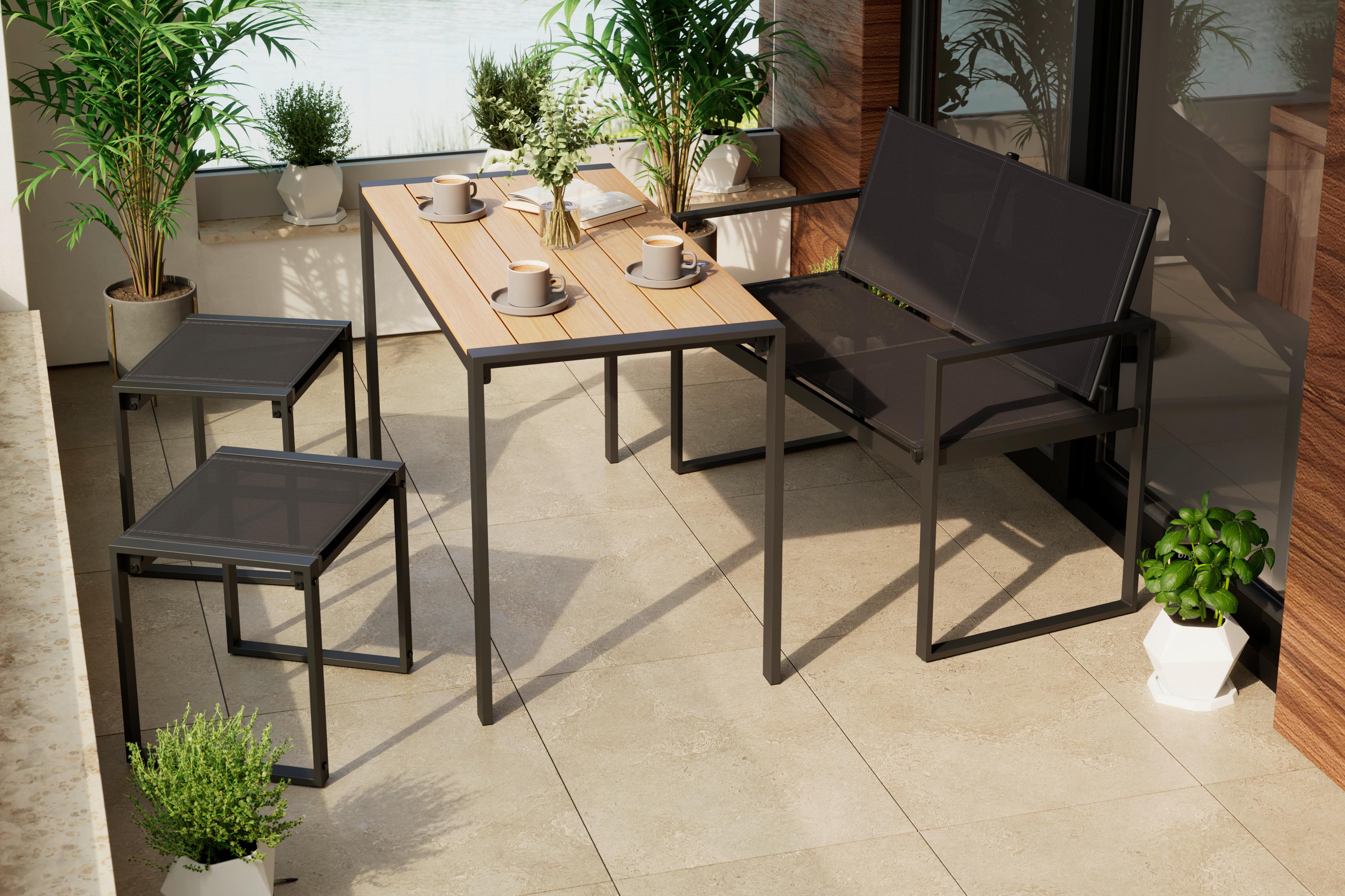 Balkonset Lissabon - Anthrazit/Schwarz, MODERN, Kunststoff/Textil - Beldano