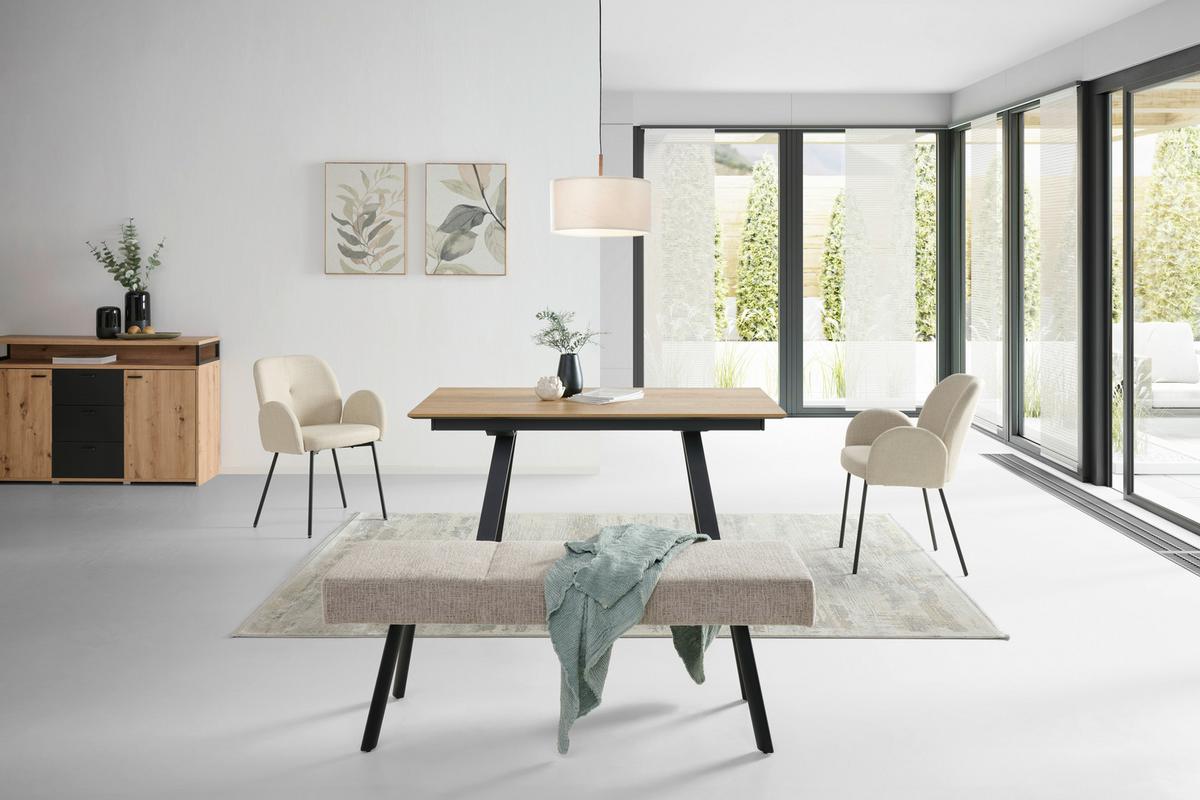 Sitzbank Paros ohne Lehne Beige, B: 140 cm - Beige/Schwarz, KONVENTIONELL, Textil (140/49/47cm) - MID.YOU