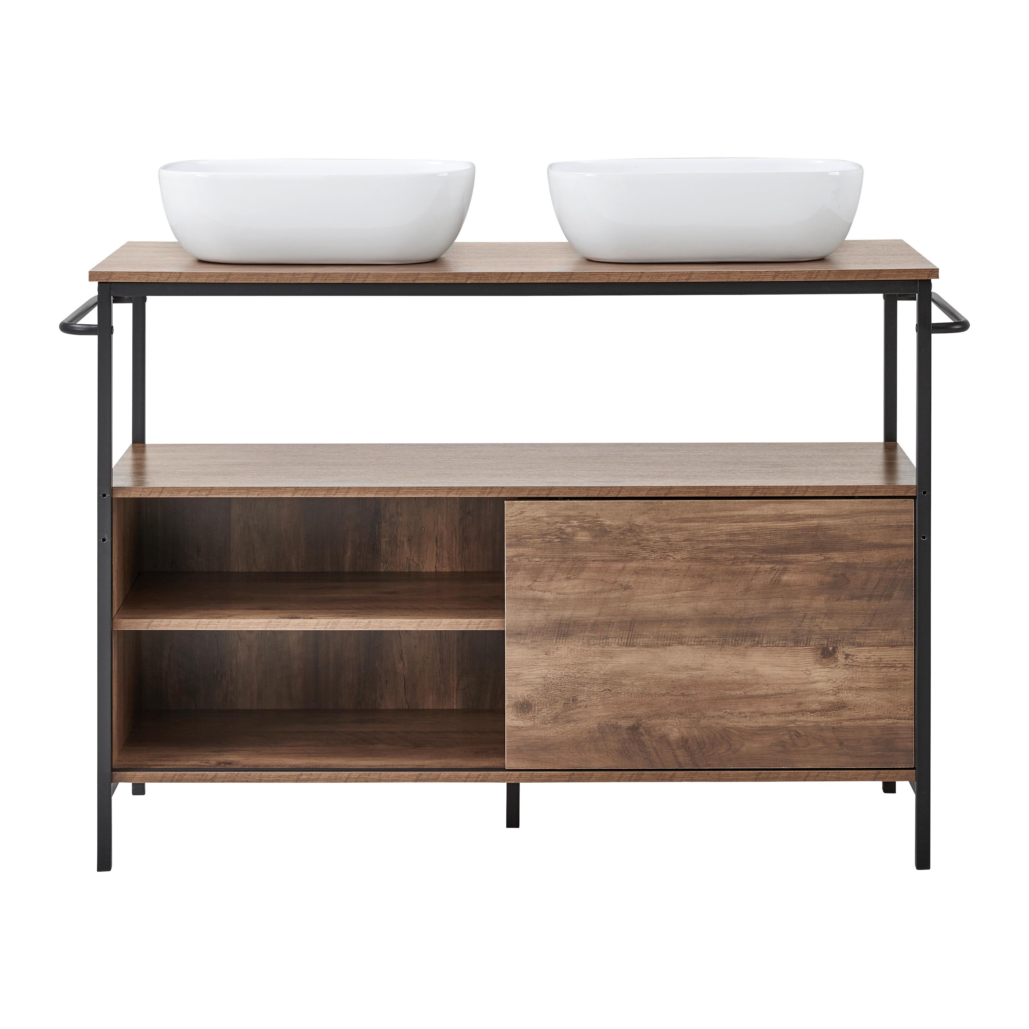 Skřiňka se dvěma umyvadly DELL - bílá/černá, Moderní, kov/kompozitní dřevo (120/85/50cm) - Bessagi Home