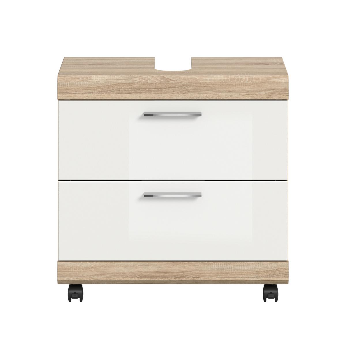 WASCHBECKENUNTERSCHRANK Eiche Dekor/Weiß B: 60cm - Weiß Hochglanz/Schwarz, Trend, Holzwerkstoff (60/60/34cm) - MID.YOU