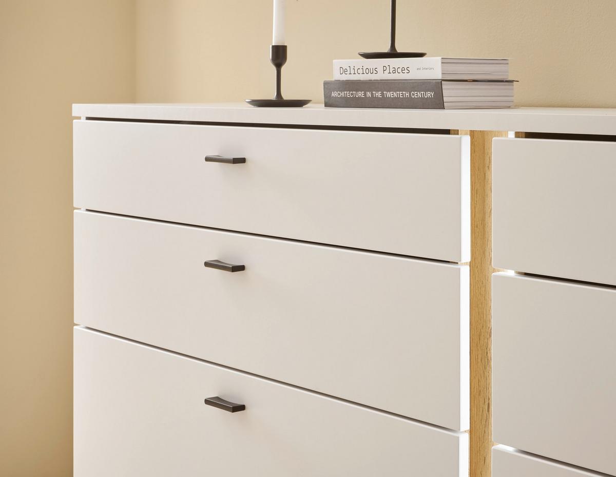 Sideboard Long Island Weiß/eiche Wotan B: 200 Cm - Silberfarben/Eiche Wotan, Design, Holzwerkstoff (200/86/42cm) - MID.YOU