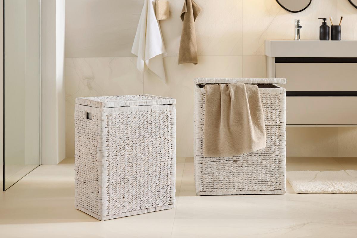 Koš na prádlo TOBI I - bílá, Romantický / Rustikální, dřevo/textil (44/58/32cm) - Zandiara