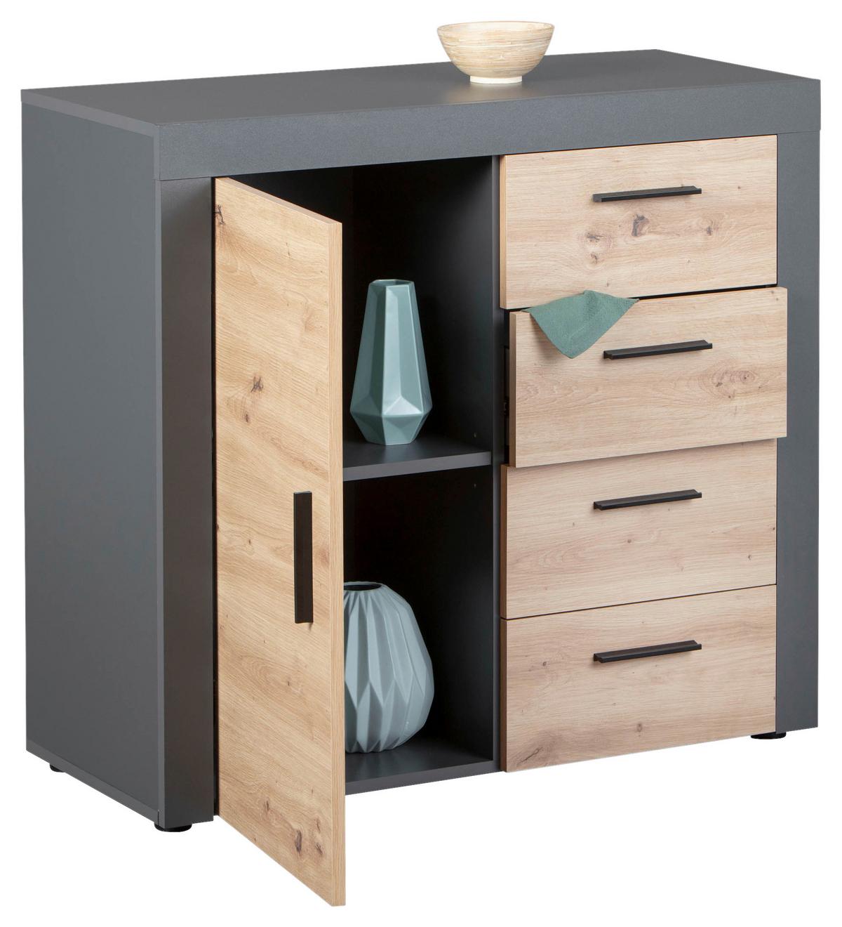 Kommode Corbeto 1t4s - Anthrazit/Schwarz, KONVENTIONELL, Holzwerkstoff (94/86/40cm) - MID.YOU