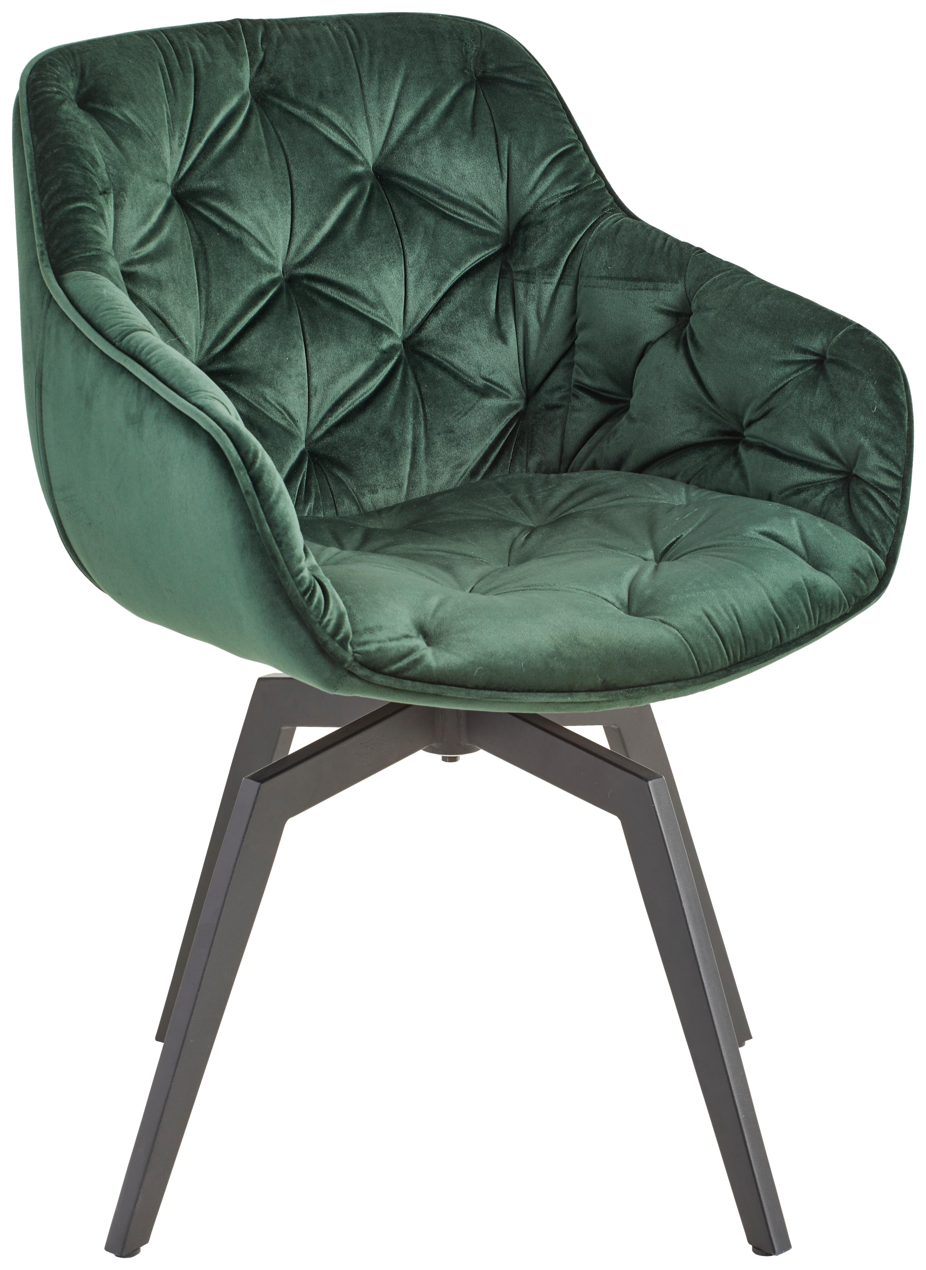 Armlehnstuhl Avegno Dunkelgrün mit drehbare Sitzfläche - Dunkelgrün/Schwarz, MODERN, Holz/Textil (58/83/63cm) - Livetastic