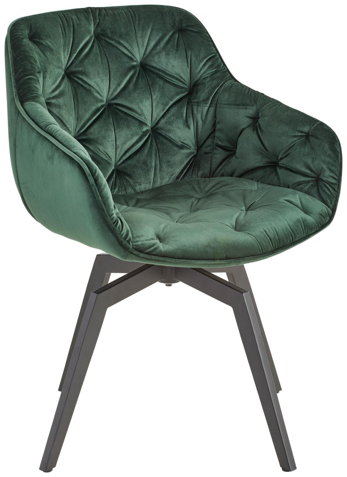 Armlehnstuhl Avegno Dunkelgrün mit drehbare Sitzfläche - Dunkelgrün/Schwarz, MODERN, Holz/Textil (58/83/63cm) - Livetastic