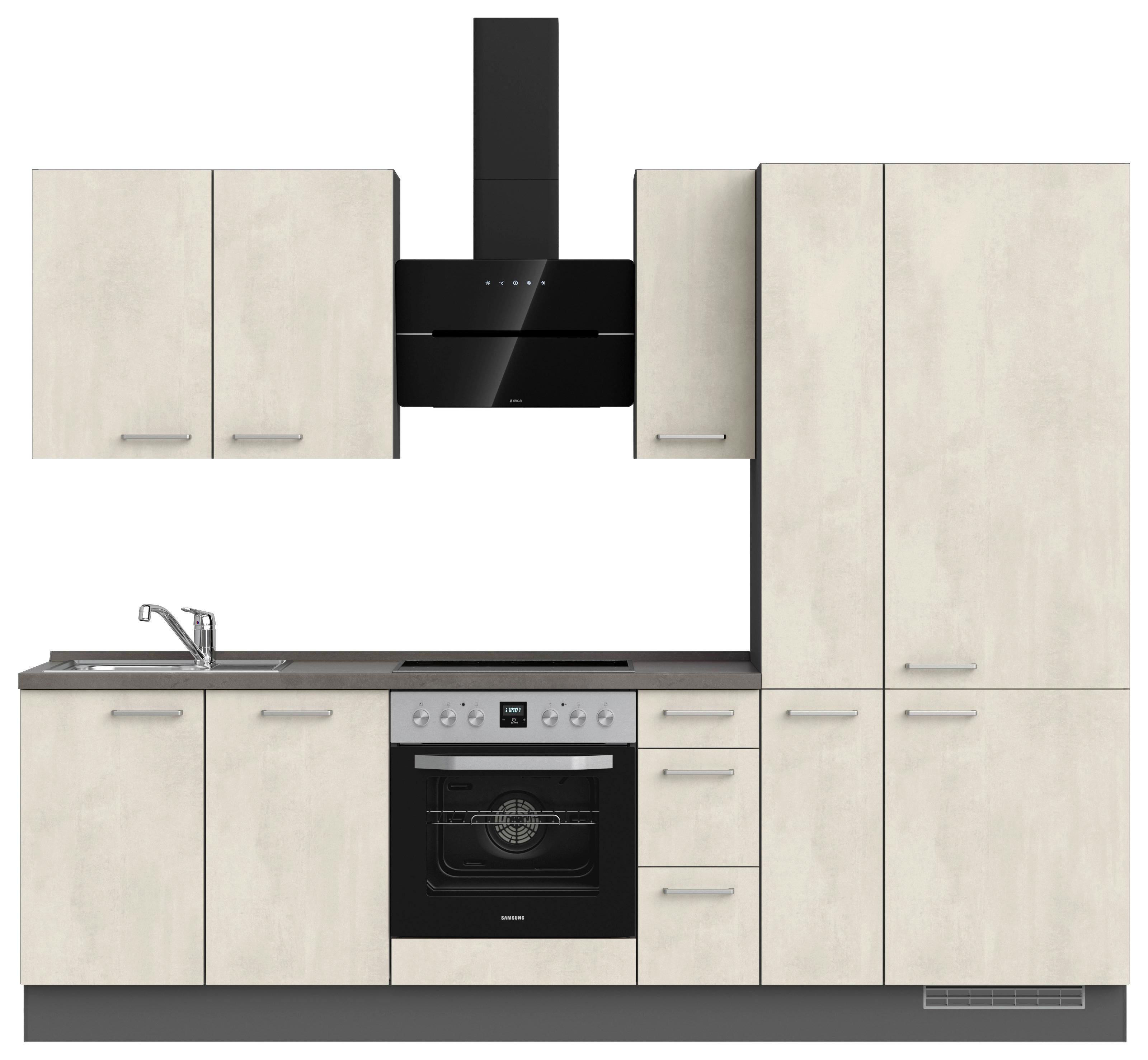 Kuchynská linka 270CM biely betón/ bridlicová šedá - biela/farba ušľachtilej ocele, Modern, kov/kompozitné drevo (270cm) - Nobilia