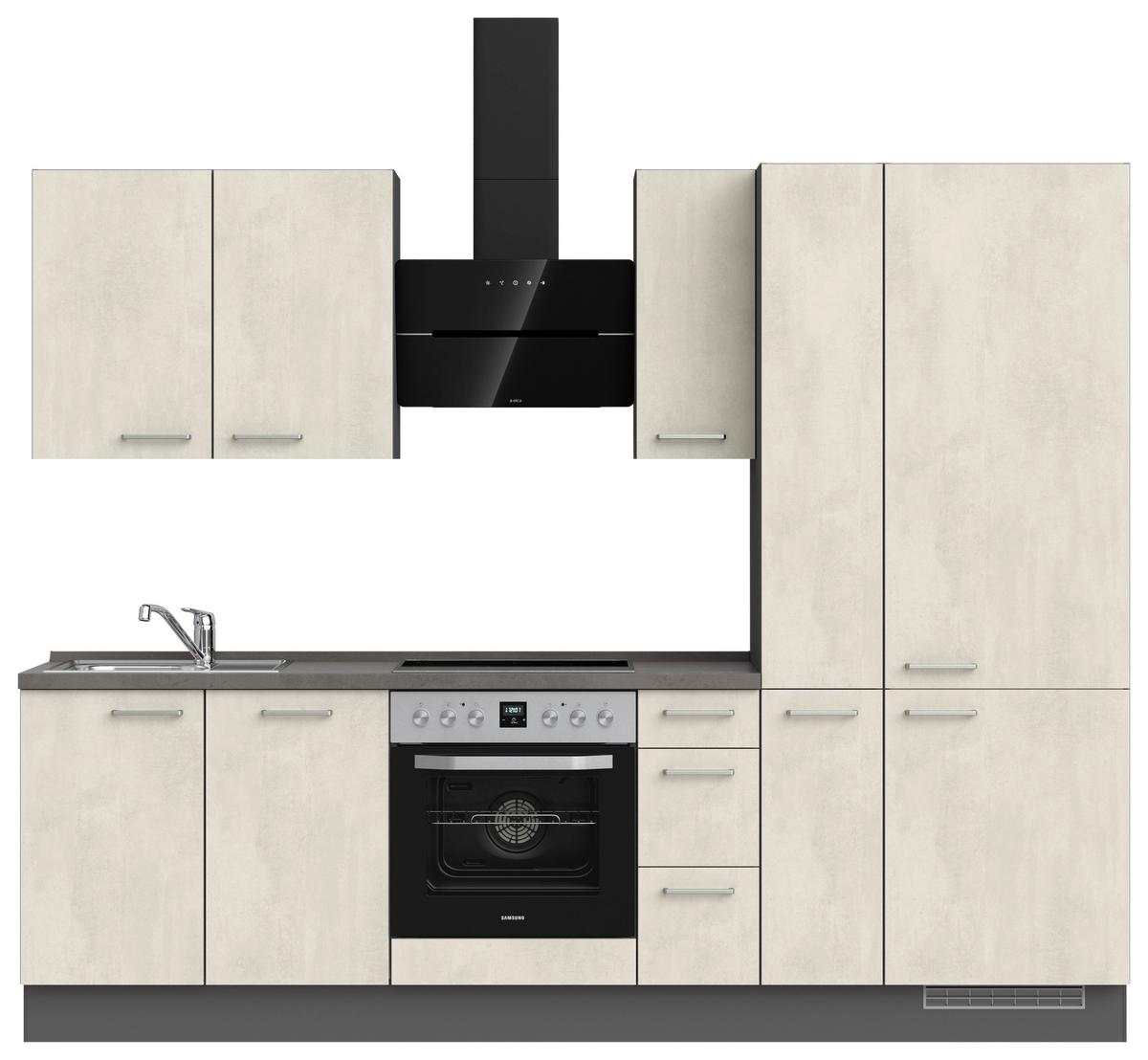 Kuchynská linka 270CM biely betón/ bridlicová šedá - biela/farba ušľachtilej ocele, Modern, kov/kompozitné drevo (270cm) - Nobilia