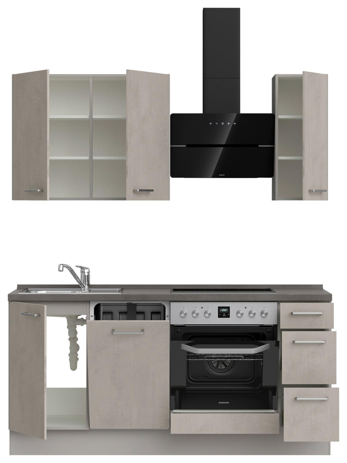 Kuchynská linka 180 cm, šedý betón/ kamenná šedá - sivá/farba ušľachtilej ocele, Modern, kov/kompozitné drevo (180cm) - Nobilia