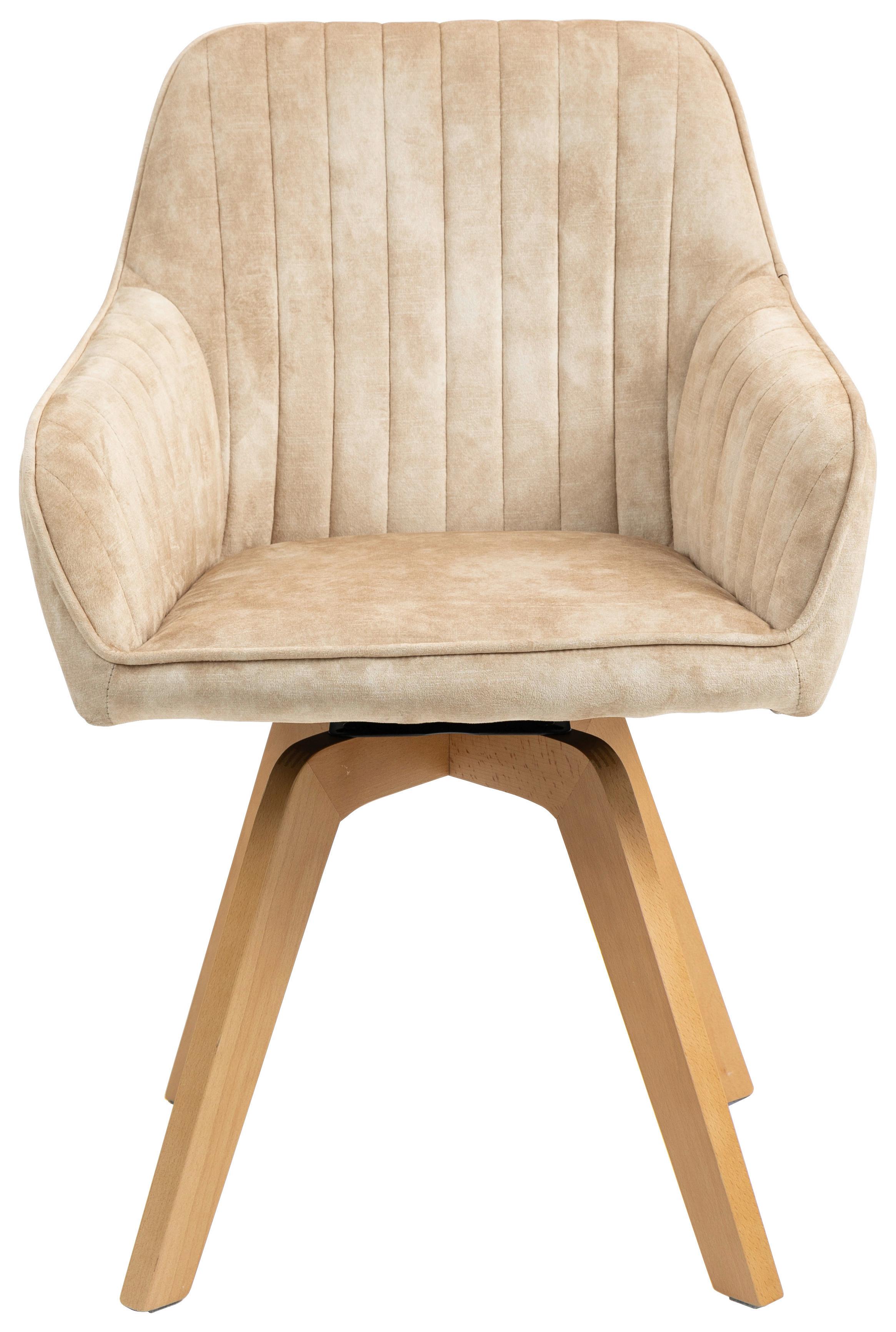 Armlehnstuhl Hanna Beige, Sitzfl. 180° Drehb. - Beige/Buchefarben, KONVENTIONELL, Holz/Textil (63/83/63cm) - MID.YOU