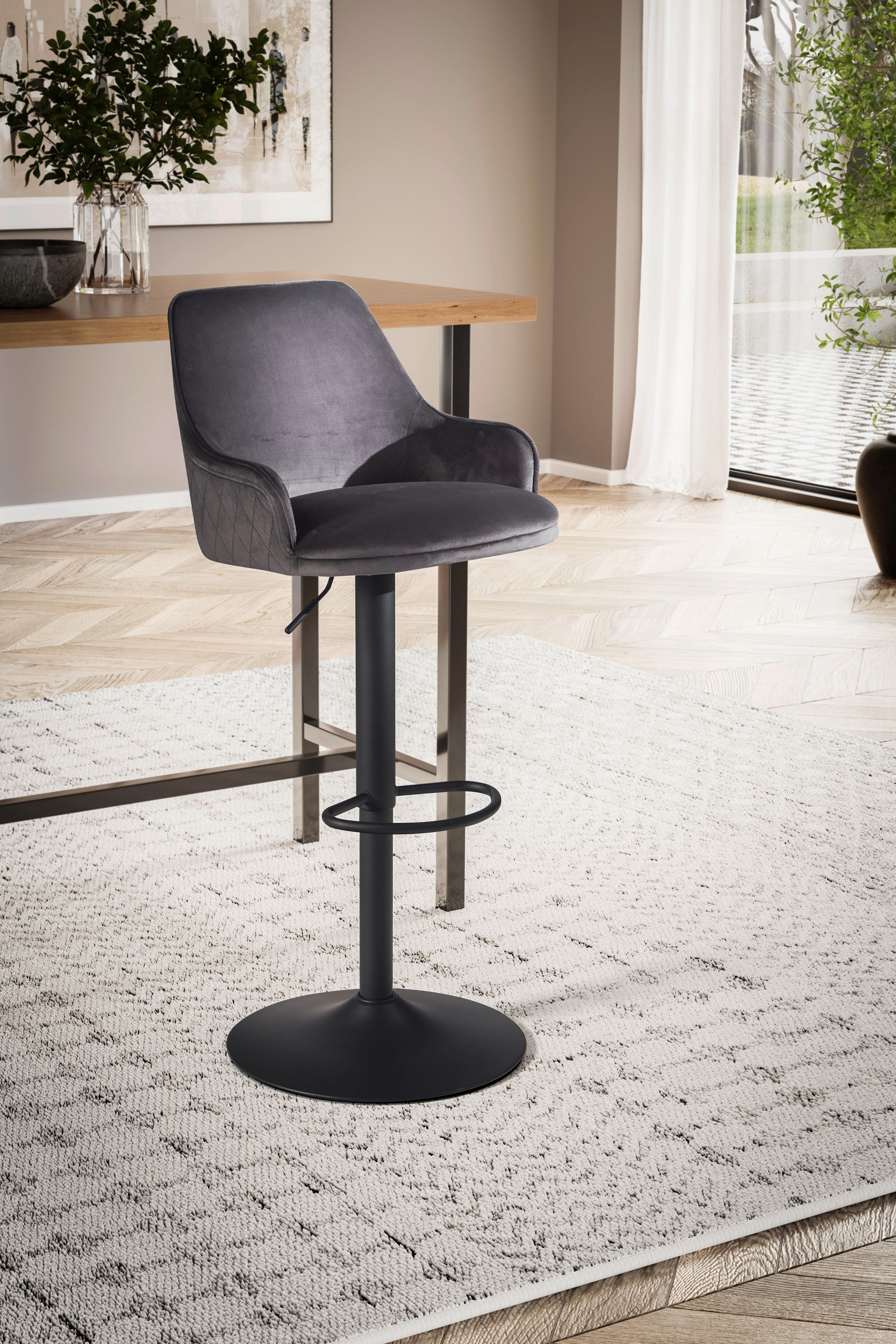 Barhocker Grau, B: 45 cm - Schwarz/Grau, Design, Textil/Metall (45/106/45cm) - MID.YOU