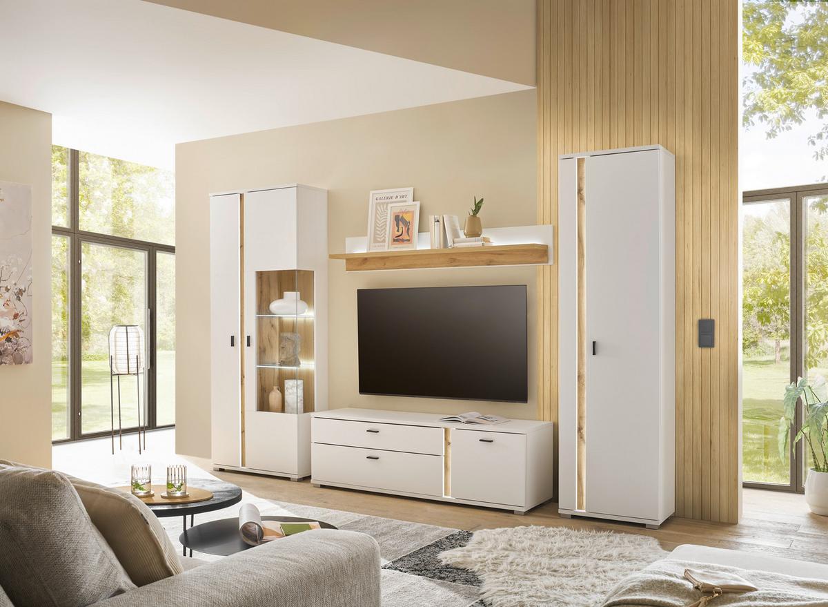 Lowboard Long Island Weiß/Eiche Wotan B: 150 cm - Silberfarben/Eiche Wotan, Design, Holzwerkstoff (150/45/42cm) - MID.YOU