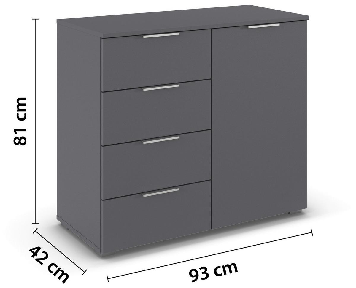 Kommode Lamella Grau B: 93 cm - Alufarben/Grau, MODERN, Holzwerkstoff (93/81/42cm) - Rauch Möbel