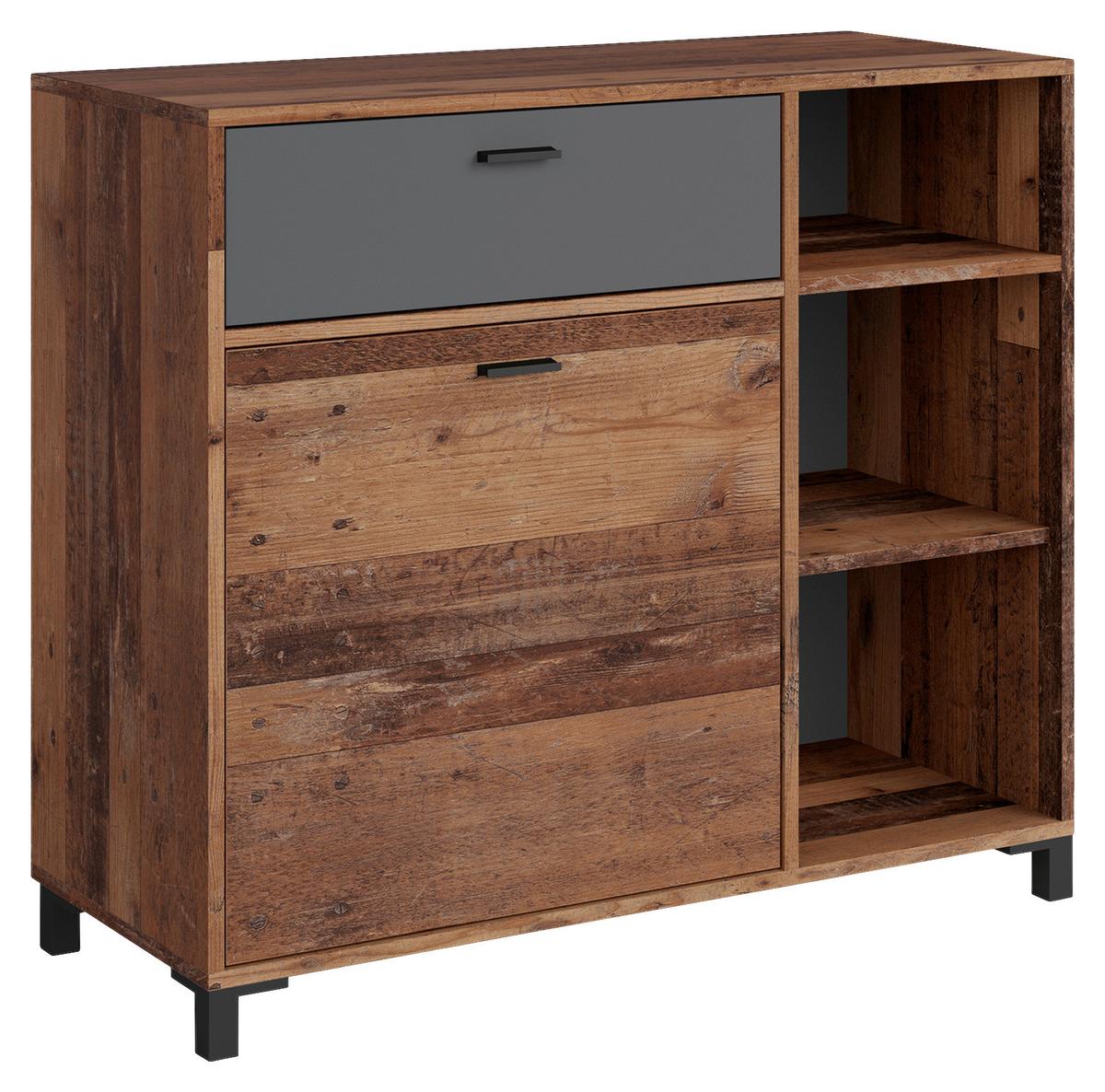 Sideboard B: 98 cm Jackson Anthrazit/Braun - Anthrazit/Schwarz, Design, Holzwerkstoff (98/85/40cm) - MID.YOU
