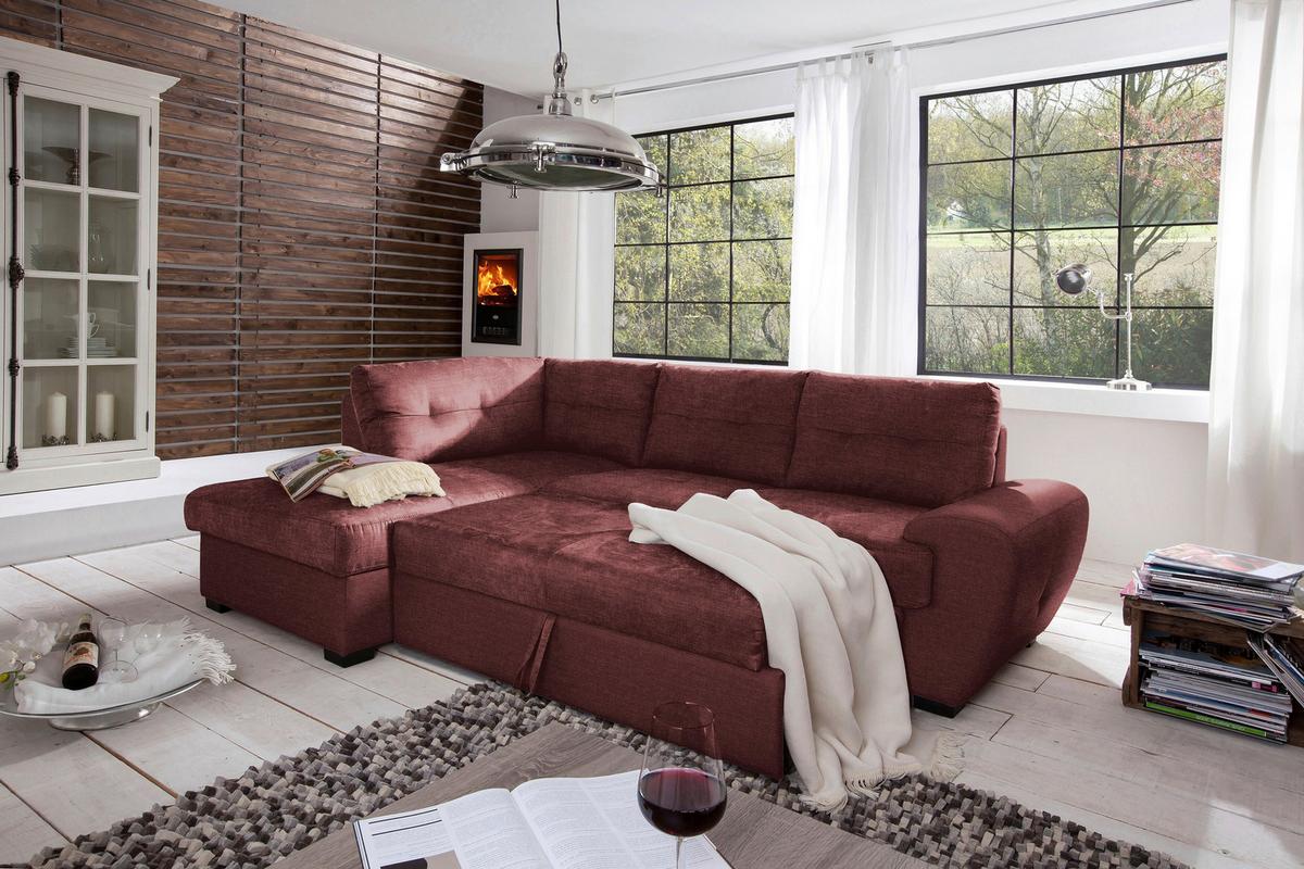 Sarokgarnitúra Burner - borvörös, Modern, textil (174/88/244cm)