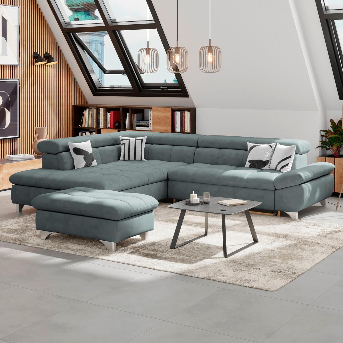 Ecksofa Gemini Grün, B: 234cm - Chromfarben/Mintgrün, KONVENTIONELL, Textil (234/312cm)