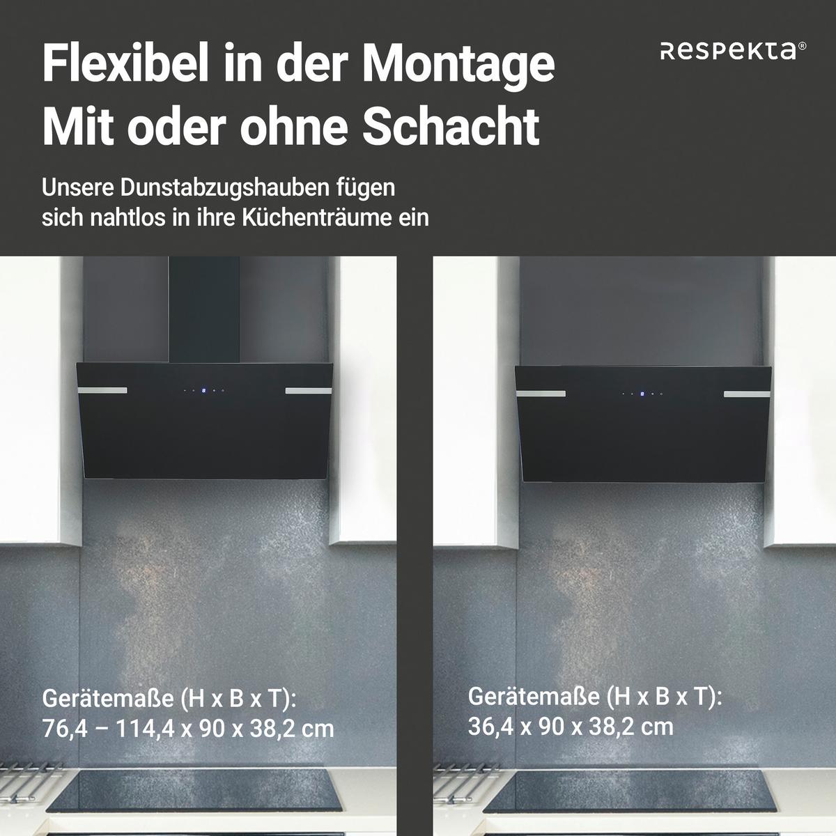 Kopffreihaube Respekta Solea Metall/Glas Schwarz B: 90 cm - Schwarz, Trend, Glas/Metall (90/76,4-114,4/38,2cm) - Respekta