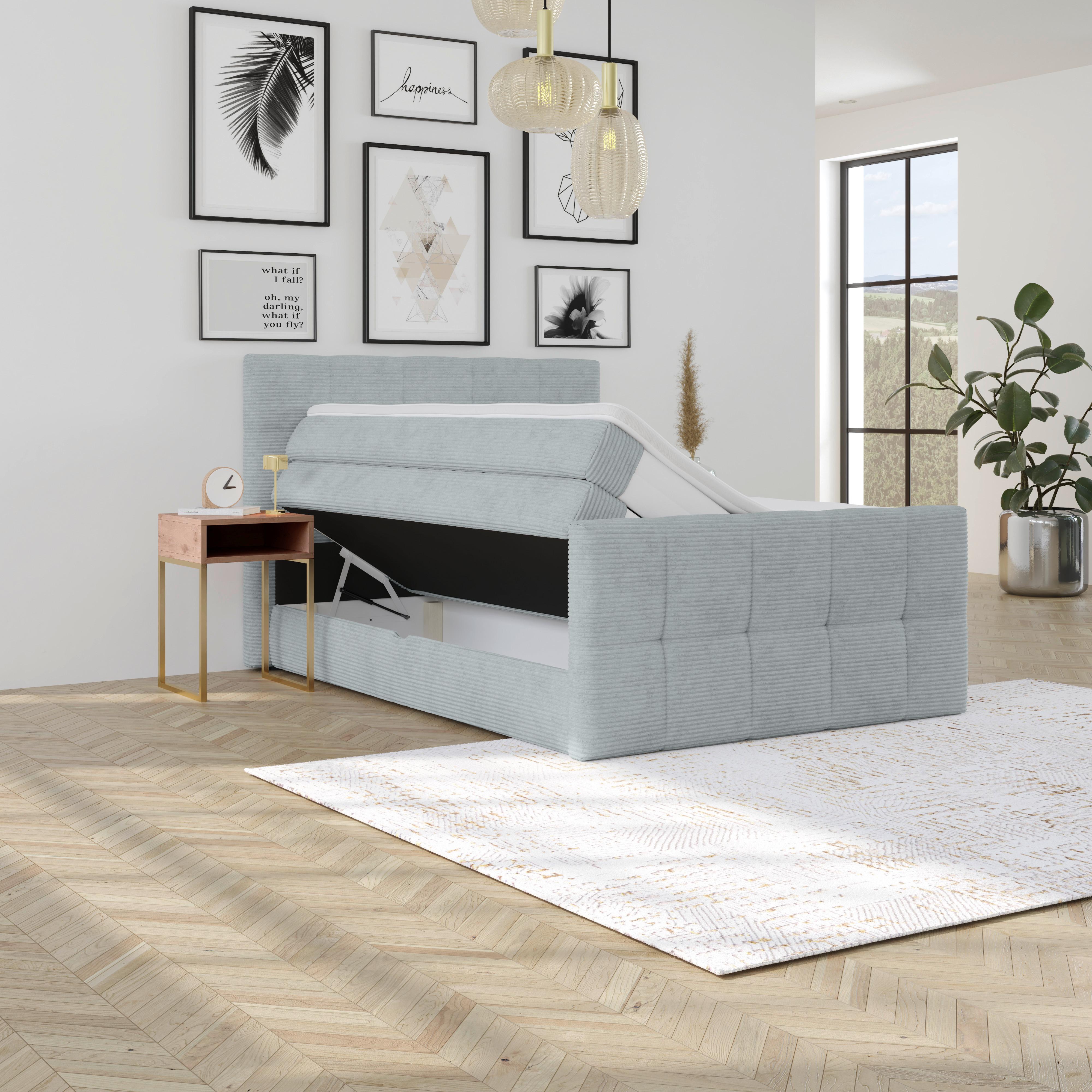 Boxspringbett Medino - Silberfarben, KONVENTIONELL, Holz/Holzwerkstoff (140/200cm)