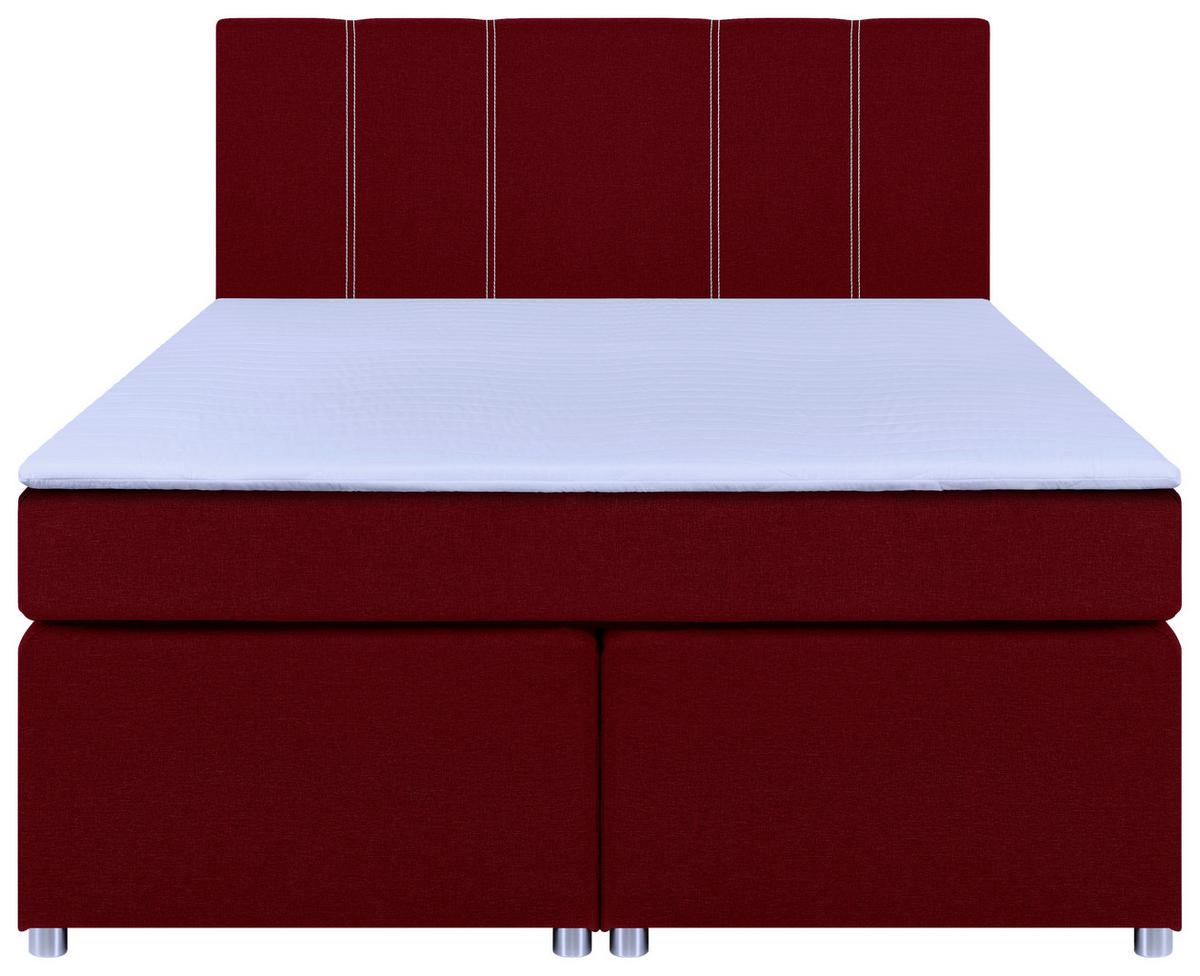 Boxspringbett Malta mit Topper Rot, 180x200 cm - Chromfarben/Rot, Basics, Holzwerkstoff/Textil (180/200cm) - P & B