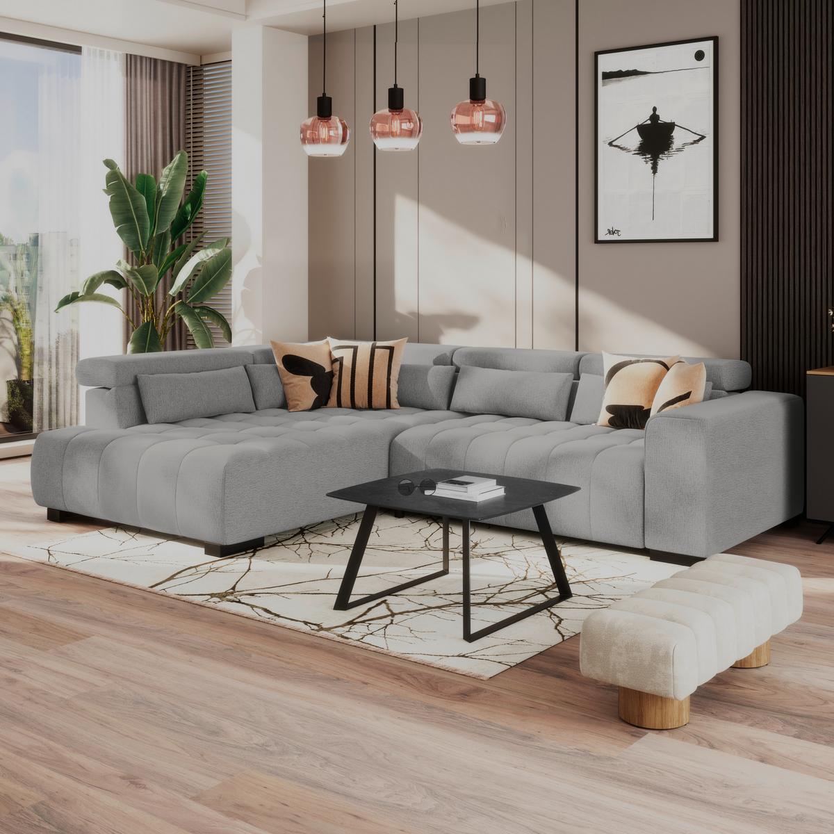 Ecksofa Matera Dunkelgrau S: 226x311cm - Dunkelgrau/Schwarz, Trend, Textil (226/311cm)