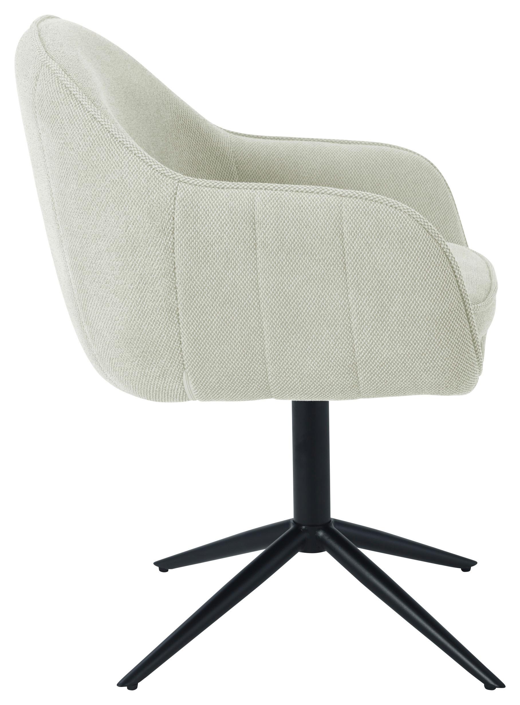 Armlehnstuhl Amara Leinenoptik Beige, B: 60 cm - Beige/Schwarz, KONVENTIONELL, Holz/Textil (60/81/62cm) - MID.YOU