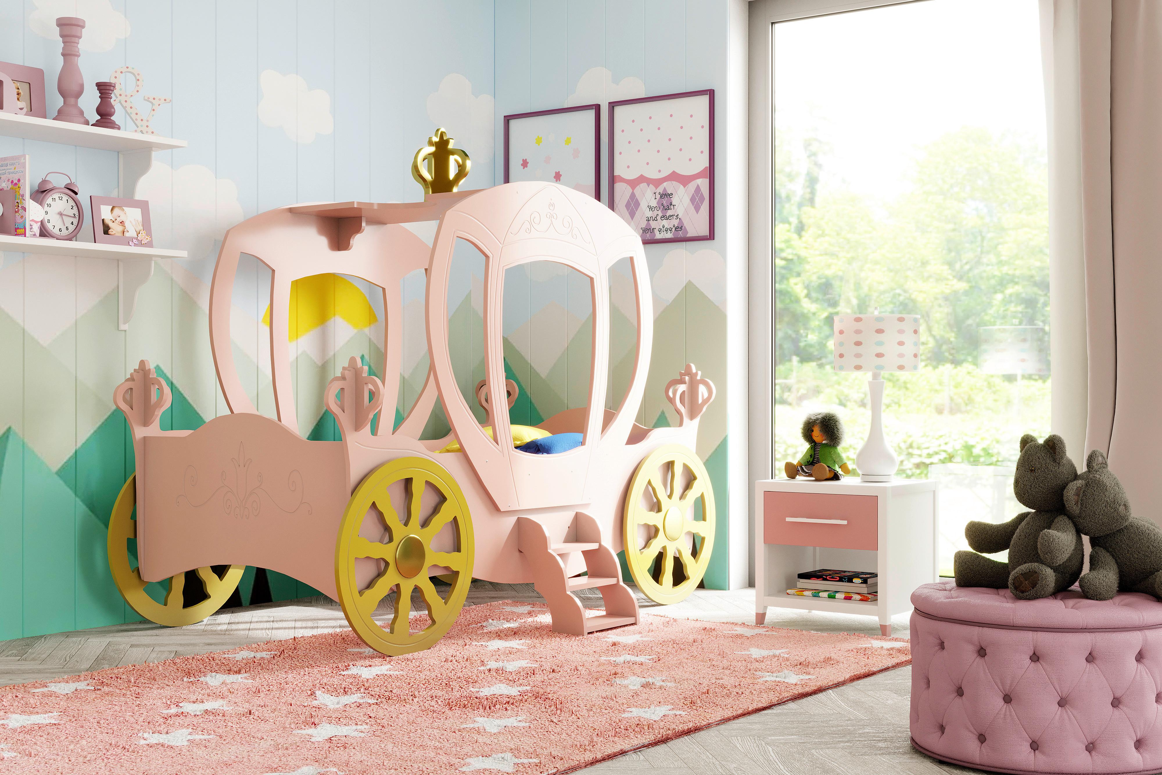 Kinderbett Prinzessin Kutsche Rosa - Pink/Weiß, LIFESTYLE, Holz/Holzwerkstoff (90/180cm) - Livetastic