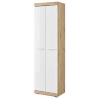 Garderobenschrank Nola Eiche Artisan/Weiß B: 55 cm - Weiß Hochglanz/Silberfarben, Design, Holzwerkstoff (55/195/38cm) - MID.YOU