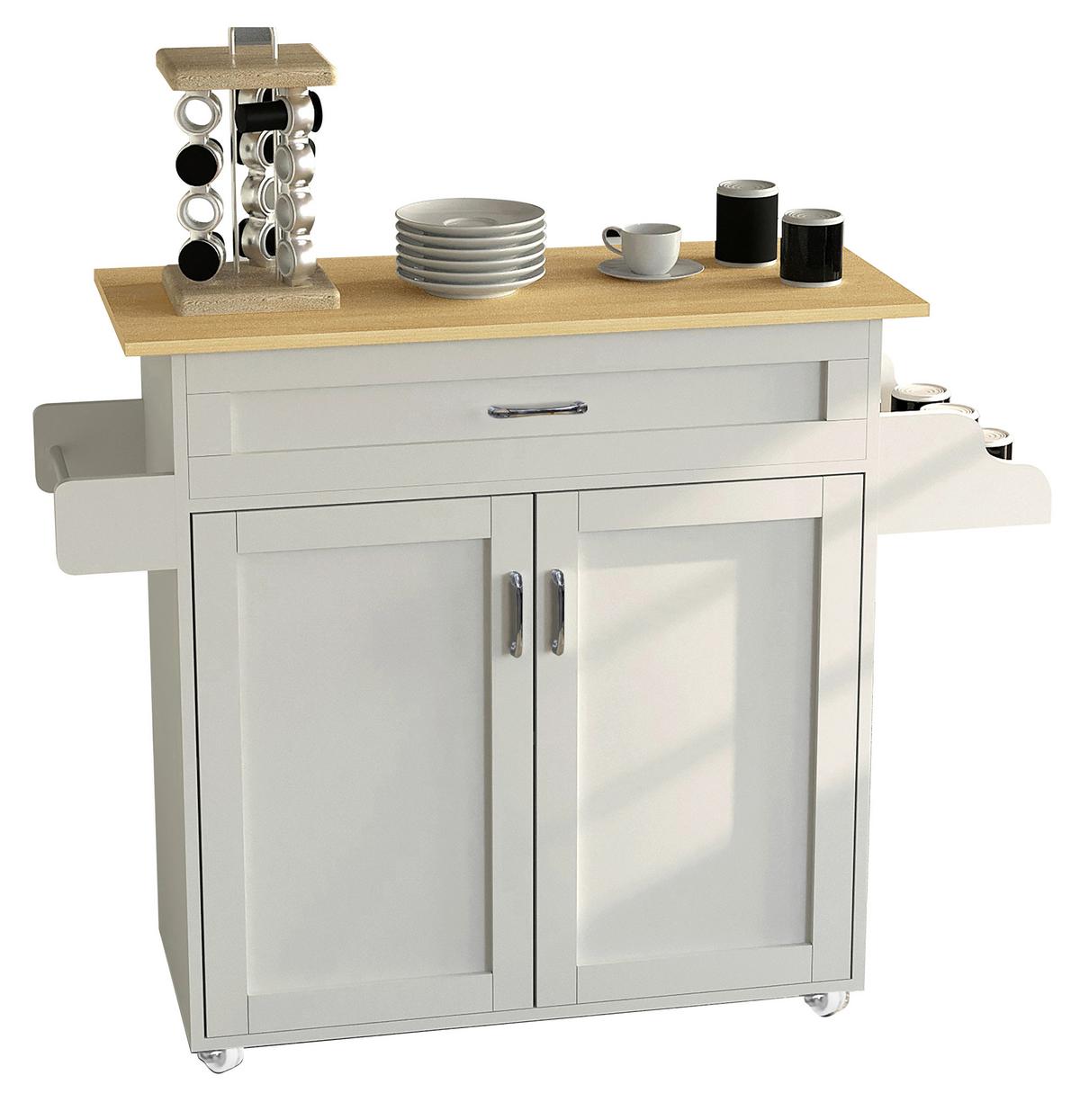 Servierwagen Pastano Weiß, Eiche Dekor B: 114 cm - Honigeiche/Weiß, Basics, Holzwerkstoff/Kunststoff (114/89/39cm) - MID.YOU