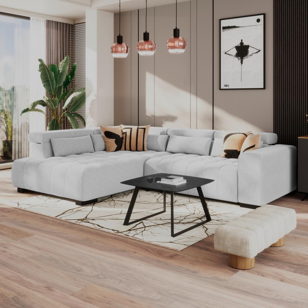 Ecksofa Matera Hellgrau S: 226x311cm - Hellgrau/Schwarz, Trend, Textil (226/311cm)
