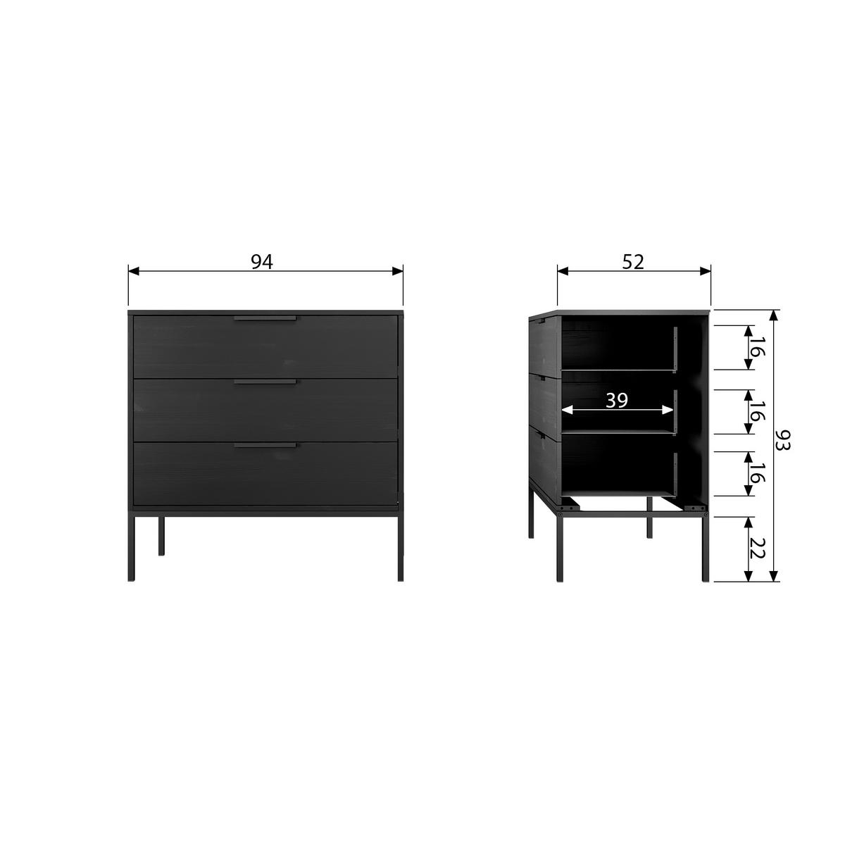 KOMMODE Adam Schwarz B: 94cm - Schwarz, Basics, Holz (94/93/52cm) - MID.YOU
