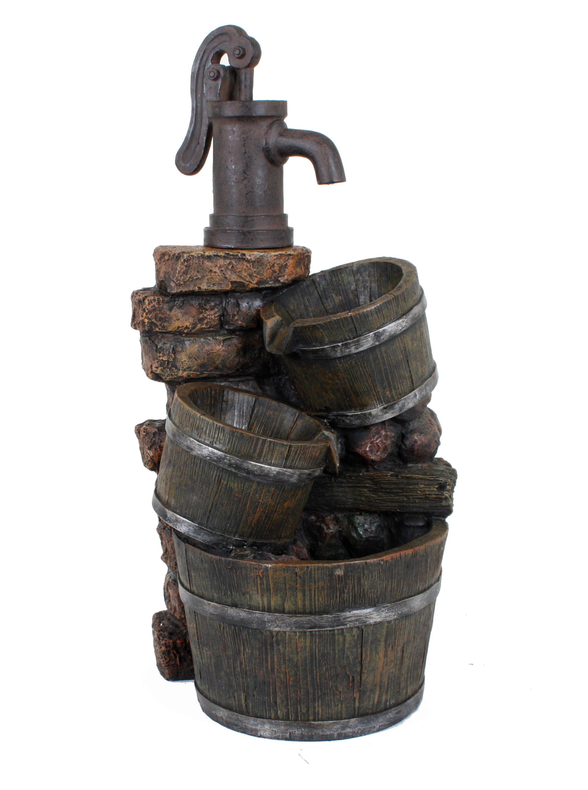 Gartenbrunnen Venetien Holz/-Steinoptik Inkl. Zubehör - Basics, Kunststoff (34/75/34cm)