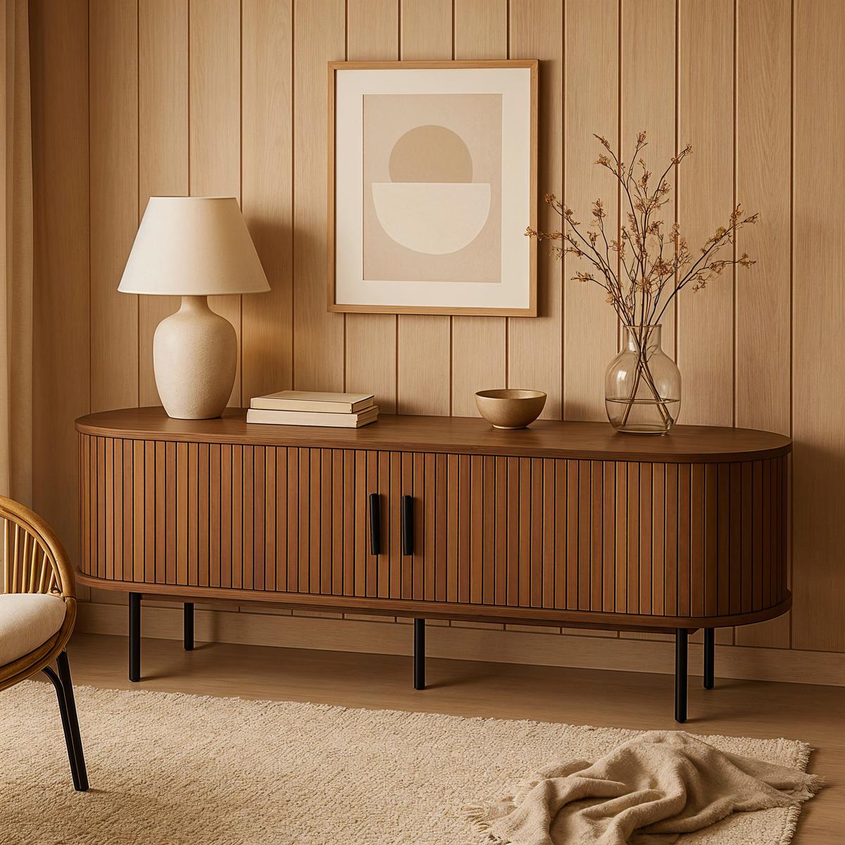 Lowboard Walnuss Dekor B: 150cm - Walnussfarben/Schwarz, Design, Holzwerkstoff (150/55/40cm) - Livetastic