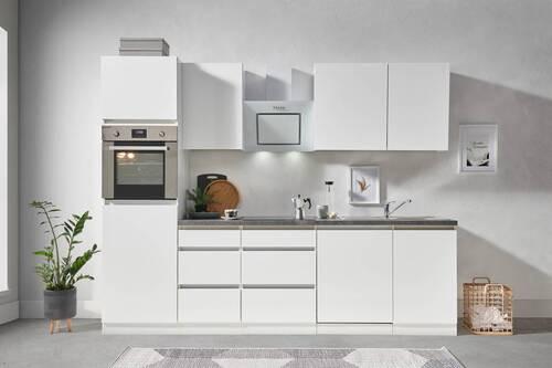 Küchenzeile Premium mit Geräten 280 cm Weiß Hochglanz - Weiß/Grau, MODERN, Holzwerkstoff (280cm) - Respekta