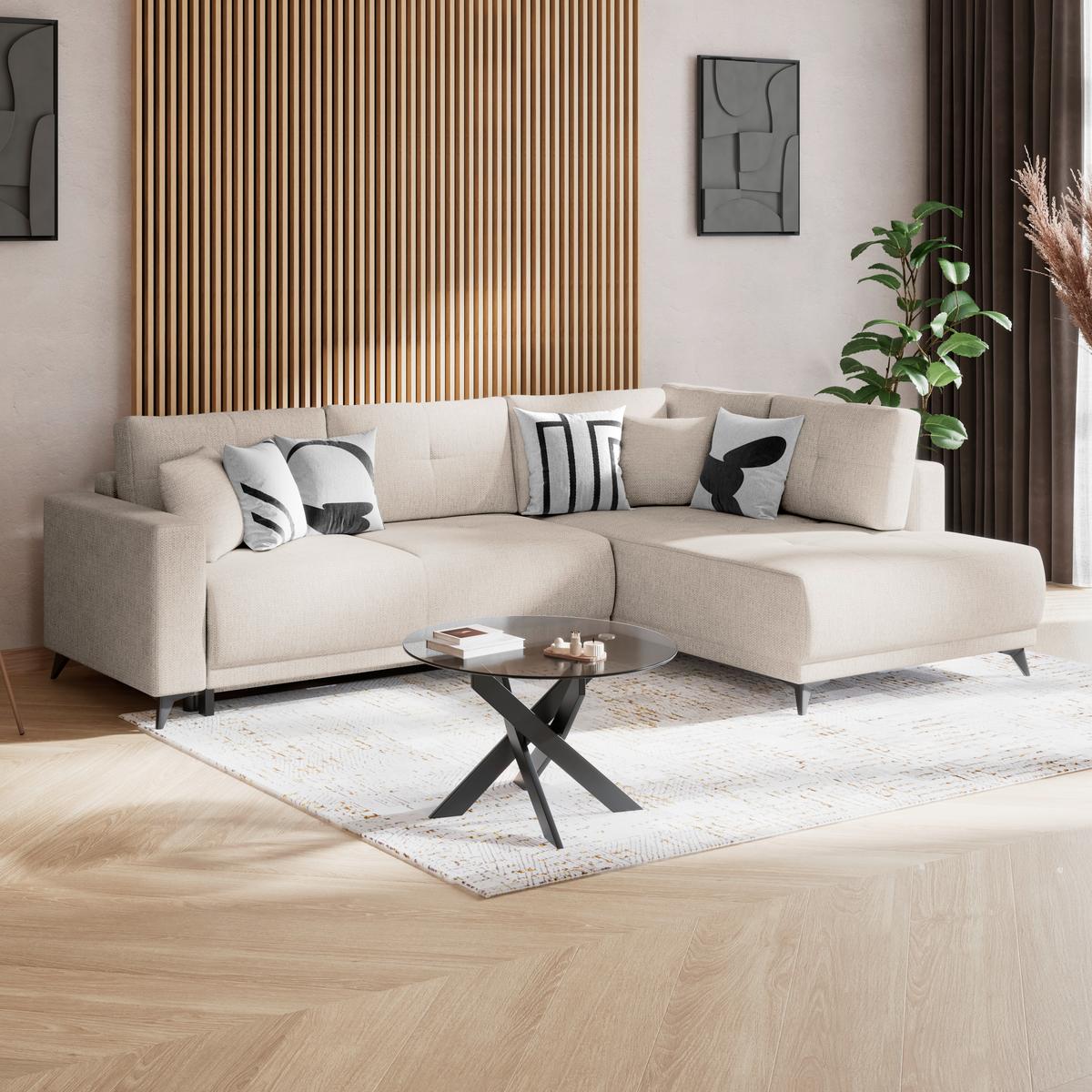 Ecksofa mit Schlaffunktion & Bettkasten Texas Hellbraun - Hellbraun/Schwarz, KONVENTIONELL, Holz (259/203cm)