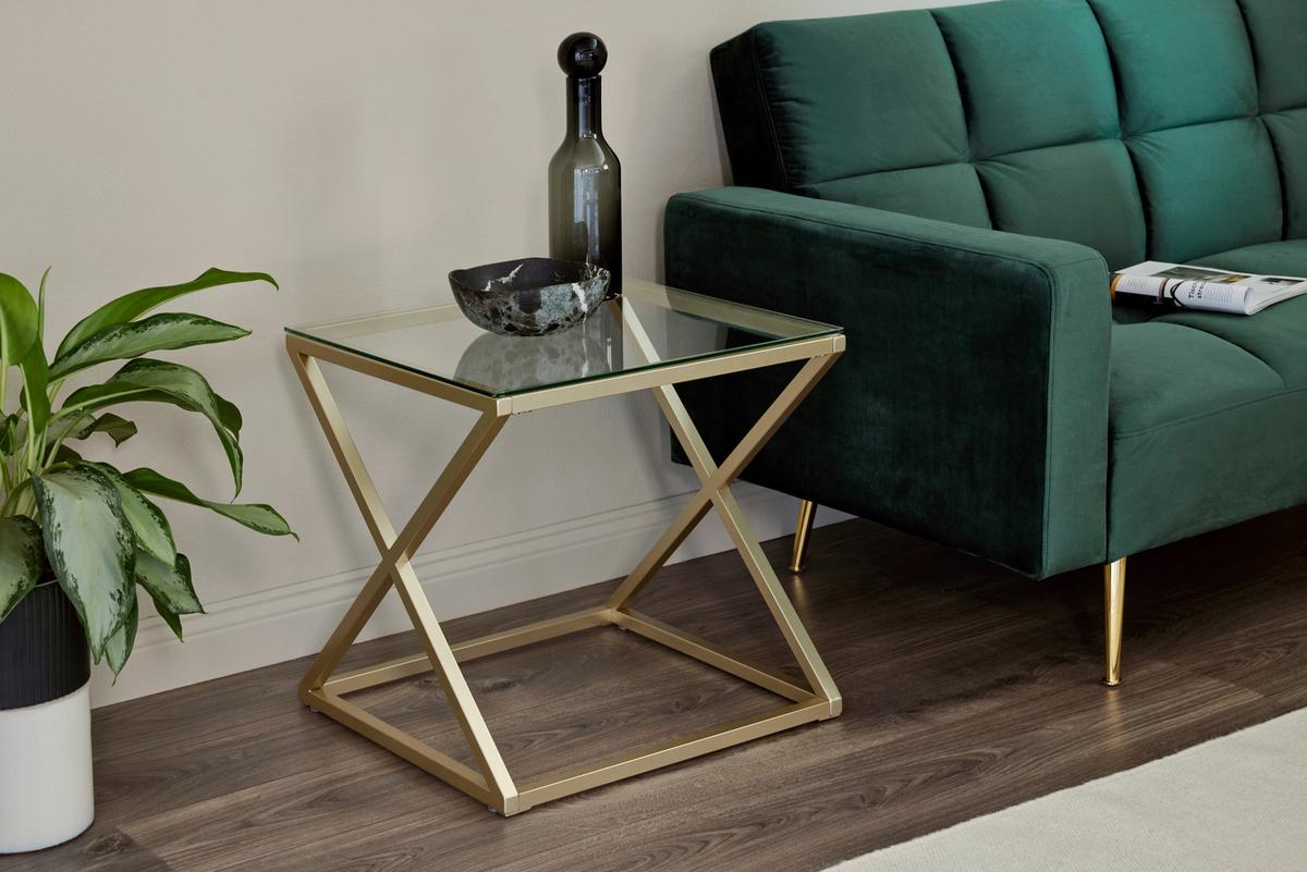 Beistelltisch Xtra By Side - Klar/Goldfarben, MODERN, Glas/Metall (50/50/50cm) - Livetastic