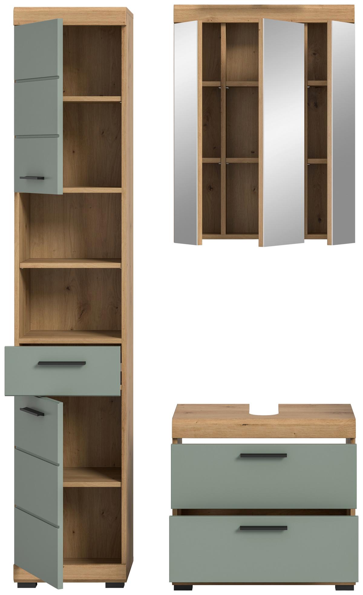 Badezimmer Scout Salbeigrün/eiche D. B: 97 Cm - Salbeigrün/Schwarz, MODERN, Glas/Holzwerkstoff (97cm) - MID.YOU