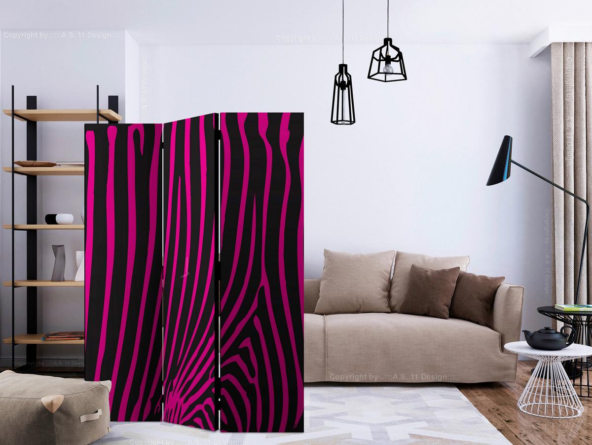 Paravent Schwarz Pink B: 135 Cm - Pink/Schwarz, Basics, Holz/Textil (135/172/3cm) - artgeist