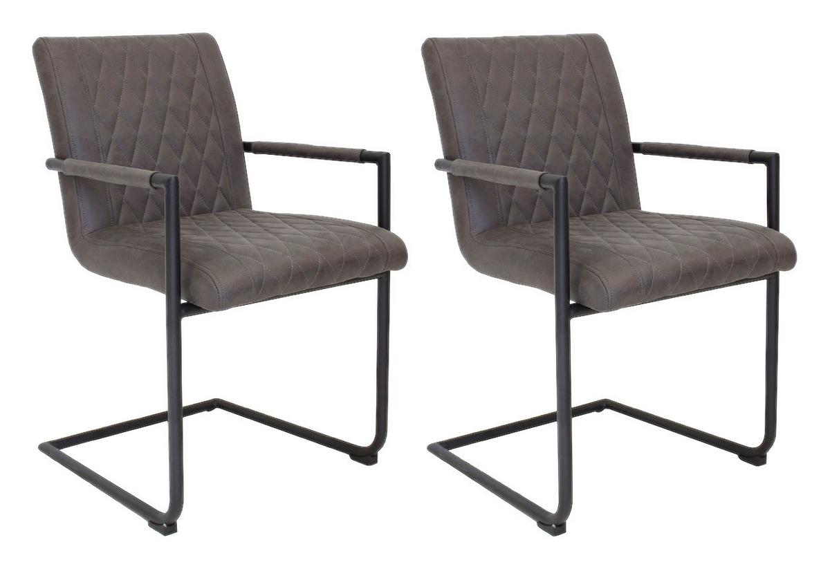 Armlehnstuhl Damian Anthrazit Gepolstert 2er-Set - Anthrazit/Schwarz, LIFESTYLE, Textil/Metall (52/88/63cm) - MID.YOU