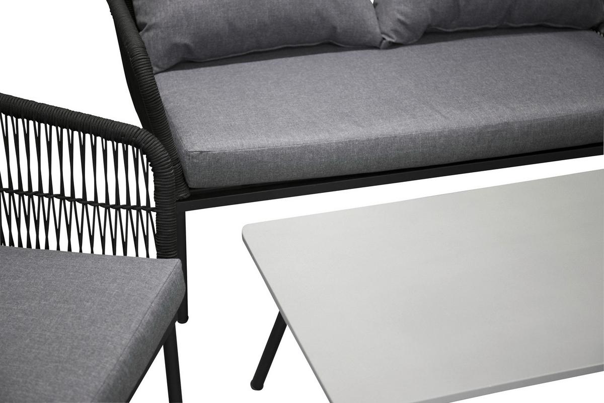 Loungegarnitur 4-Tlg. Lindos aus Aluminium mit Kissen - Schwarz/Grau, KONVENTIONELL, Kunststoff/Textil (134/69/80cm) - Gardenson