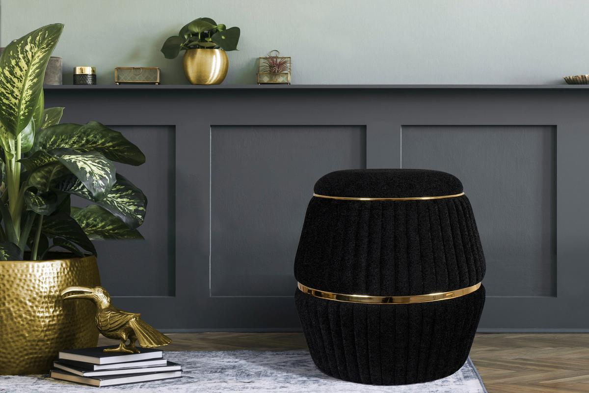 Hocker Doric 235 Schwarz/Gold D: 51,5 cm - Goldfarben/Schwarz, Design, Textil (51,5/53cm) - Kayoom