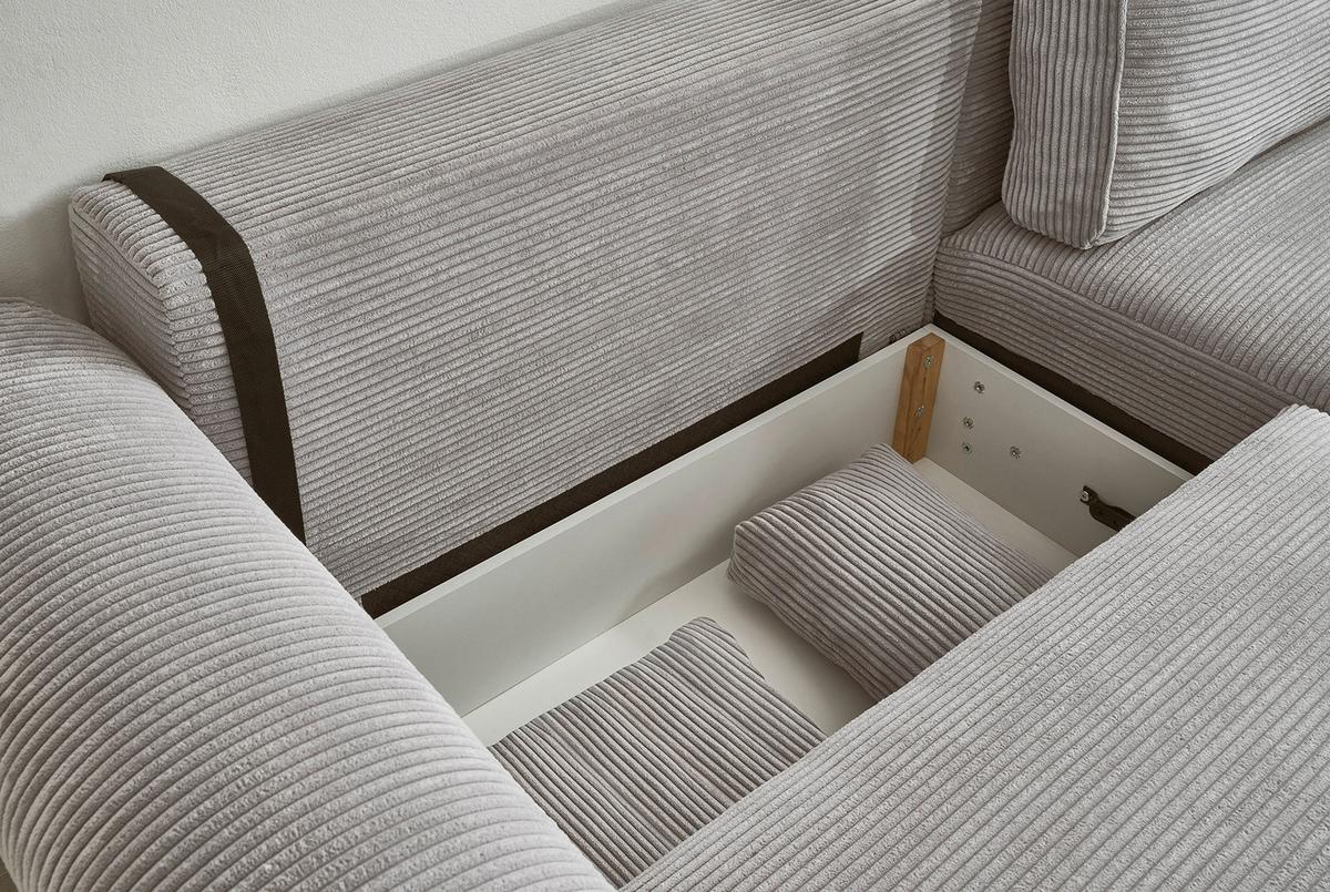 Ecksofa mit Schlaffunktion Angelina Grau Kord - Schwarz/Grau, Basics, Textil (255/92/185cm) - MID.YOU