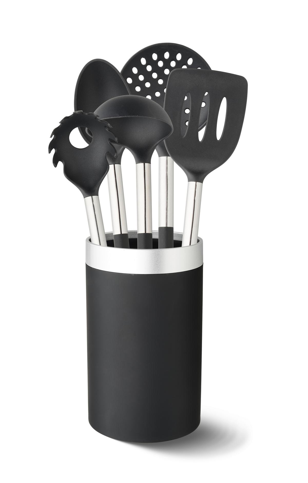 Sada kuchyňského náčiní PETRA - černá/barvy stříbra, Konvenční, kov/plast (10,5/35cm)