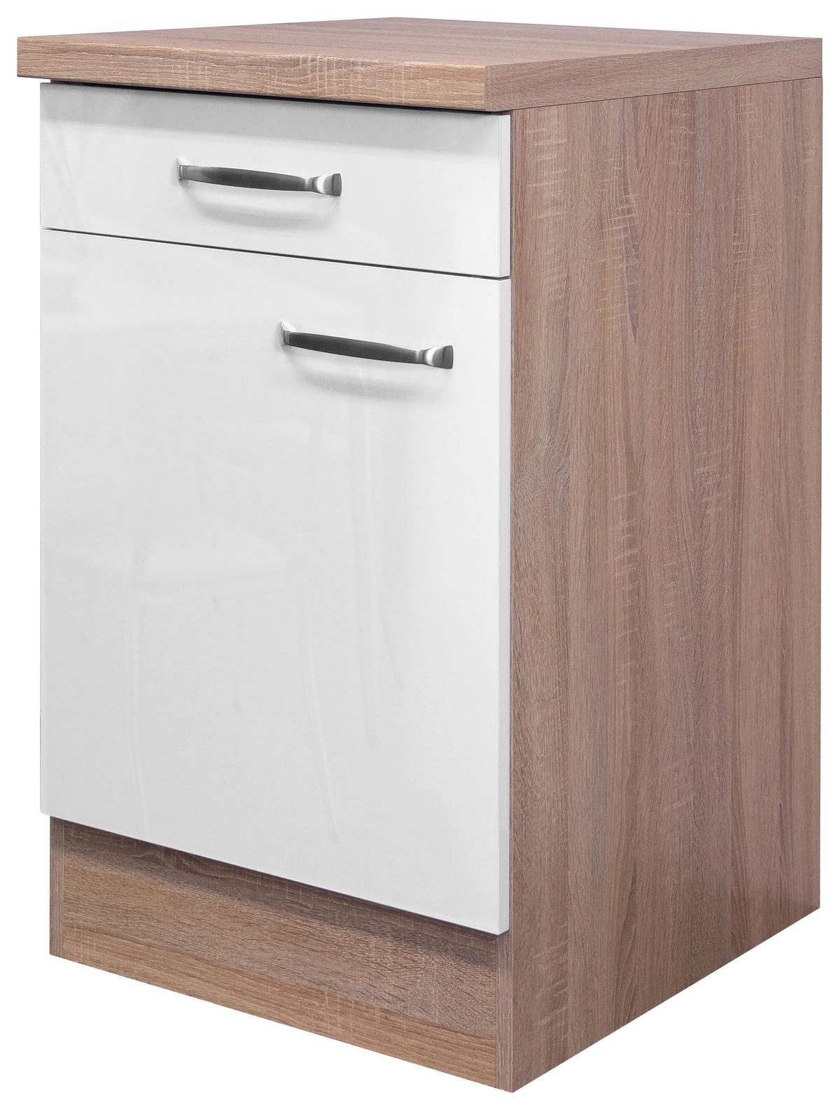 Küchenunterschrank Valero Us 50 - Weiß Hochglanz/Sonoma Eiche, MODERN, Holzwerkstoff (50/86/60cm) - FlexWell