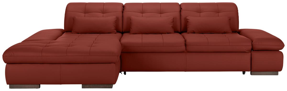 Rohová sedačka SANFINO, levá, vínově červená pravá kůže - vínově červená/barvy chromu, Konvenční, kov/kůže (199/79-96/305cm) - Premium Living
